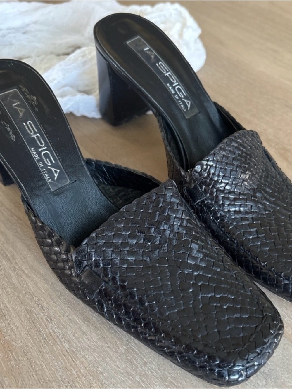 Via Spiga Black Woven Leather Slip-On Mules - Picture 2 of 4